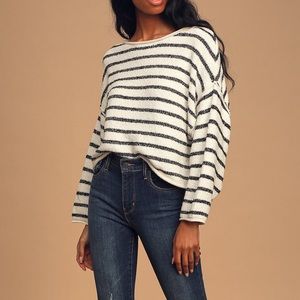 Free People Bardot Black & White Striped Sweater